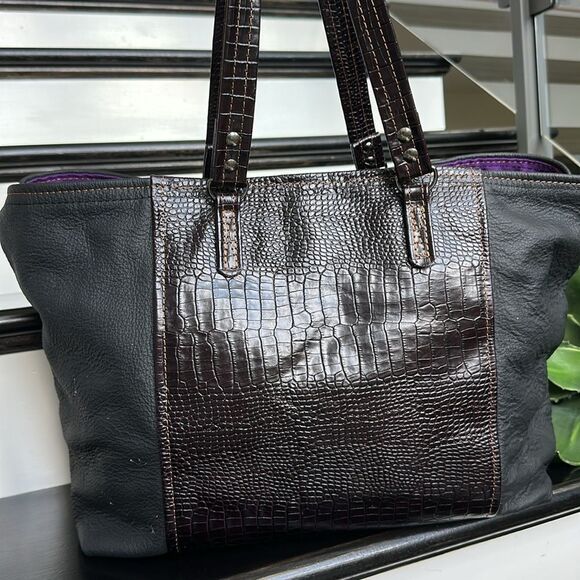 Lenniker Leathercraft Extra Large All Leather Tote Bag Croc Embossed travel - Picture 5 of 12